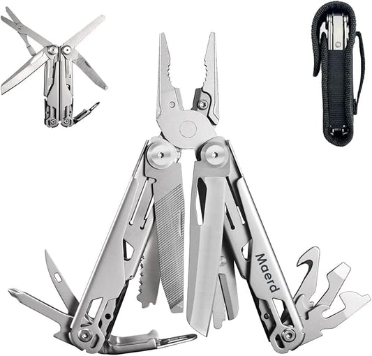 Maerd P11 Multitool, 19in1 Premium Hard Stainless Steel Multi tools Self-Locking, Outdoorsman Survival Camping EDC Multitools, Saw, First Aid Scissors, Sturdy Spring Pliers, Hexagon Wrench