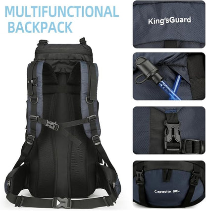 King'sGuard 60L Hiking Backpack Men Women Camping Backpack Waterproof Backpacking Mountaineering Climbing Daypack with Rain Cover (Navy)