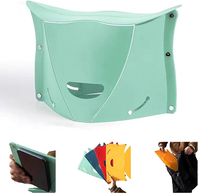 Folding Lightweight Portable Stool, Thickness of 0.5 in, Collapsable Foldable Travel Potty Stool, Footrest for Air Travel. Opens Easy for Camping Hiking Picnic Fishing Subway Party Ball Game (Green)