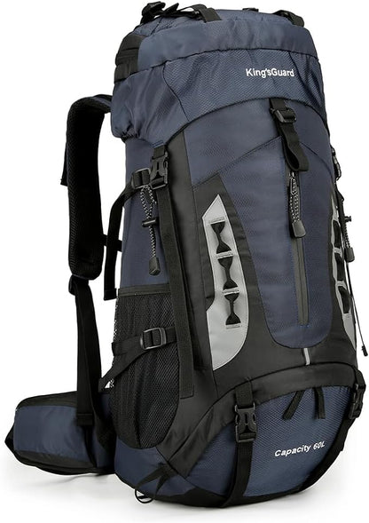 King'sGuard 60L Hiking Backpack Men Women Camping Backpack Waterproof Backpacking Mountaineering Climbing Daypack with Rain Cover (Navy)