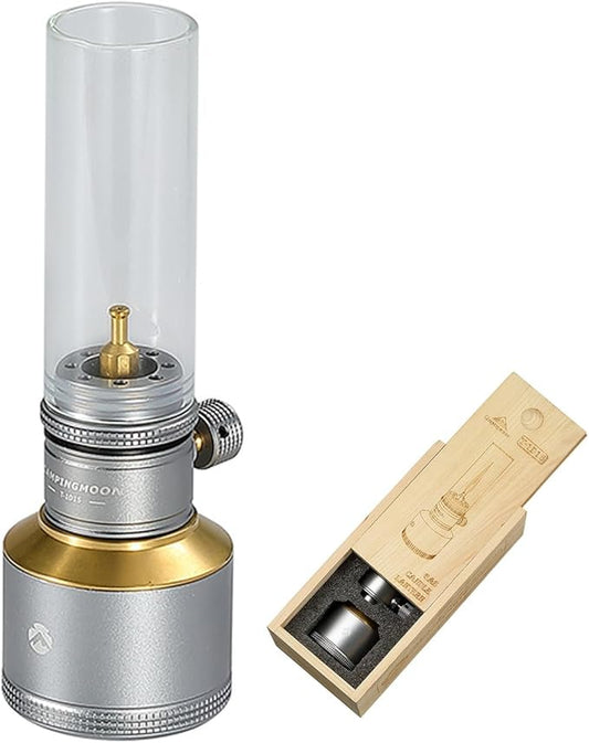 Campingmoon Camping Gas Lantern Outdoor Gas Tent Lamp with Empty Gas Tank Wooden Lantern Case