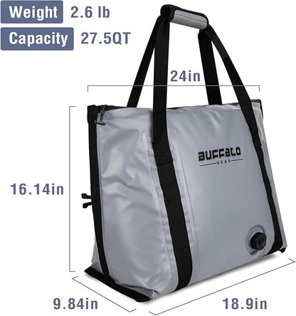 Buffalo Gear Insulated Fish Cooler - 27.5QT 58QT Waterproof Flat Bottom Bag, Leakproof and Fishing Kill Bag
