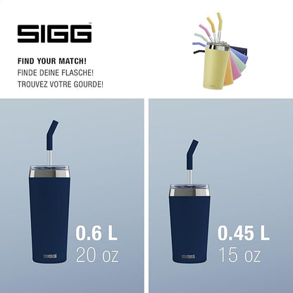 SIGG - Insulated Mug - Travel Mug Helia - With Durable Glass Straw & Cleaning Brush - Leakproof - BPA Free - 18/8 Stainless Steel - 15oz/20oz