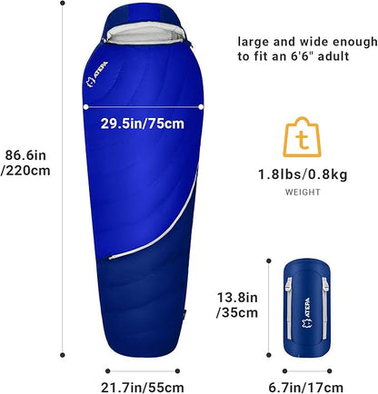 ATEPA Down Sleeping Bag for Adults, 650FP Ultralight 3 Season Compact Packable Sleeping Bag with Compression Sack for Camping Backpacking Hiking