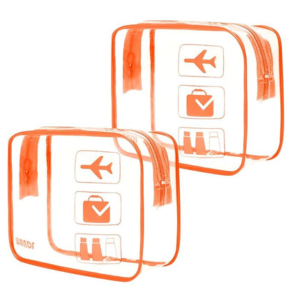 TSA Approved Clear Travel Toiletry Bag wih Zippers Carry-on Travel Accessories Quart Size Toiletries Cosmetic Pouch Makeup Bags for Men and Women (2pcs Orange)