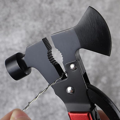 16-IN-1 Camping Multitool (Red) Axe Hammer Survival Gear with Knife, Pliers, Saw, Fish Descaler, Screwdriver, Bottle Can Opener and Nylon Sheath, Good for Outdoor, Camping and Hiking