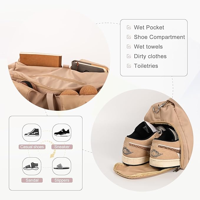 Yoga Bag for Women – 17 Inch Waterproof 210D Polyester, Detachable Strap, Insulated Tumbler Pocket, Double Zipper, Ventilated Gym Tote