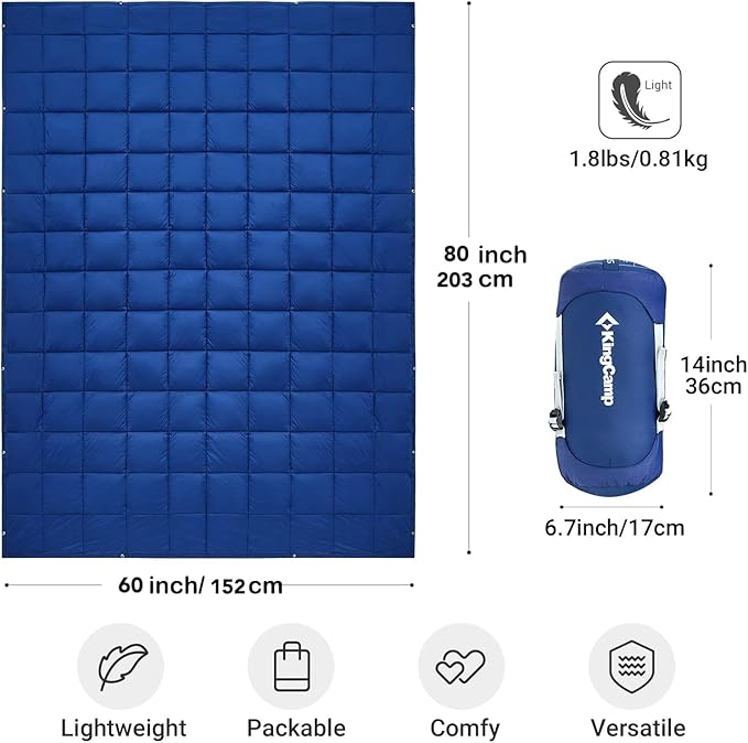 KingCamp Lightweight Camping Blanket, Multifunctional Wearable Warm Compact Water-Resistant Blanket for Cold Weather, Travel, Outdoor, Hiking, Backpacking, Stadium, 620 FP, Navy
