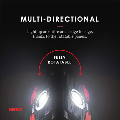 NEBO OMNI 2K Rechargeable Work Light | 2000 Lumens COB, 6 Light Modes, Rotating Magnetic Handles, Built-In Power Bank, Water Resistant, Portable Camping Lantern, Includes USB-C Charging Cable