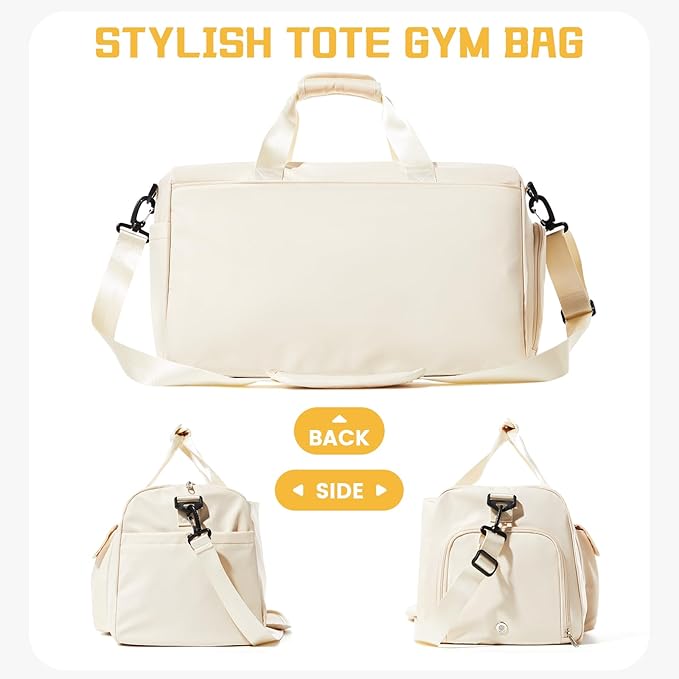 Travel Duffle Bag, Gym Bag with Shoe Compartment, Carry on Bags for Women Weekender Overnight Bag, Underseat Personal Item Bolso de Viaje - Beige