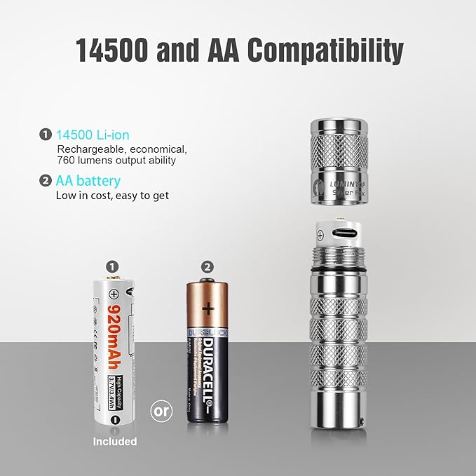 LUMINTOP AA Flashlight - 760 Lumens, Silver Fox 5 Modes, Strong Magnetic Tailcap, Perfect for Outdoor Adventure, Camping, Hiking, Emergencies, and Everyday Carry with AA Type-C Rechargeable Battery