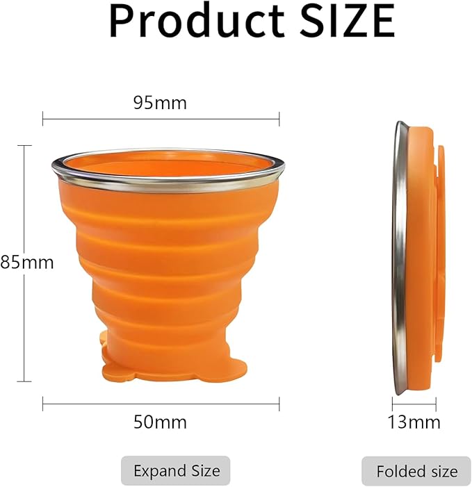 Silicone Small Foldable Cup-Expandable Folding Drinking Cup -Reusable Portable Mugs Cup with Lids For Travel, Camping, Hiking, Survival, Holiday, Outdoor Sports Grey+Orange