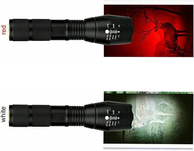 Red Light Flashlight, Dual Color Red Lights and White Light Zoomable LED Handheld Flashlights for Night Observation, Astronomy Aviation, Camping, Hiking