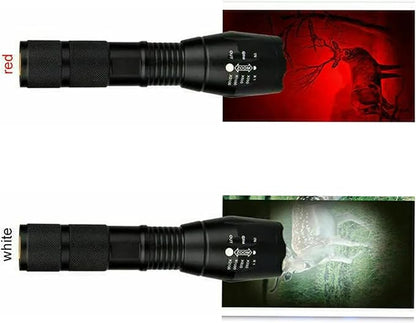Red Light Flashlight, Dual Color Red Lights and White Light Zoomable LED Handheld Flashlights for Night Observation, Astronomy Aviation, Camping, Hiking