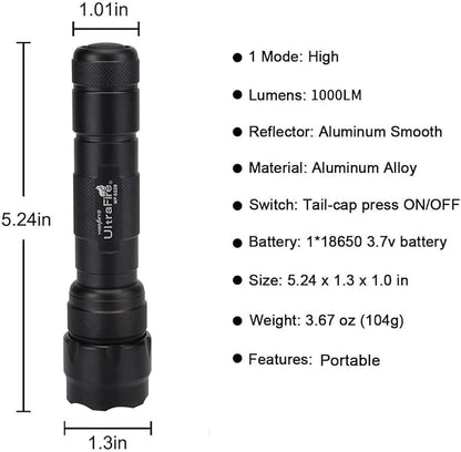 ULTRAFIRE WF-502B Mini LED Flashlight 1000 Lumens Single Mode Tactical EDC Flashlight, Super Bright Waterproof Small Portable Flash Light Torch (Battery Not Included)