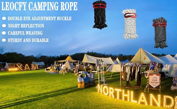 10 Pack 4mm Outdoor Guy Lines Tent Cords Reflective Canopy Wind Rope Lightweight Camping Rope with Aluminum Guylines Adjuster for Tent Tarp, Canopy Shelter, Camping, Hiking, Backpacking White