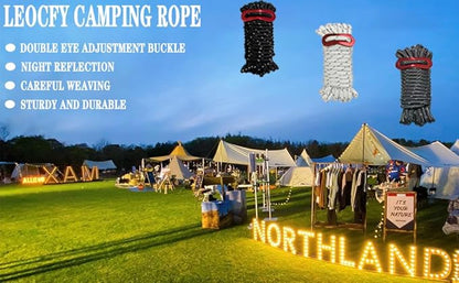 10 Pack 4mm Outdoor Guy Lines Tent Cords Reflective Canopy Wind Rope Lightweight Camping Rope with Aluminum Guylines Adjuster for Tent Tarp, Canopy Shelter, Camping, Hiking, Backpacking White