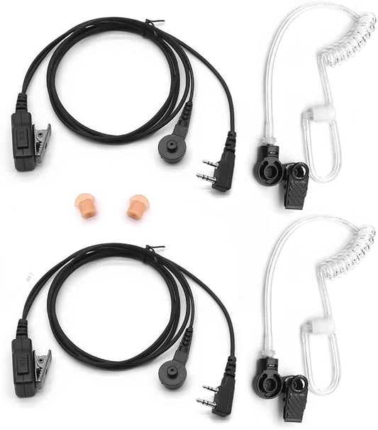 2X Headset Earpiece Mic PTT for Kenwood NX-220 NX-3220 NX3320 TK-2170 TK-3360 TH-D74 Baofeng UV-5R UV-82 BF-F8HP BF-888S Wouxun 2-pin Walkie Talkie with Air Tube PTT (2 pcs)