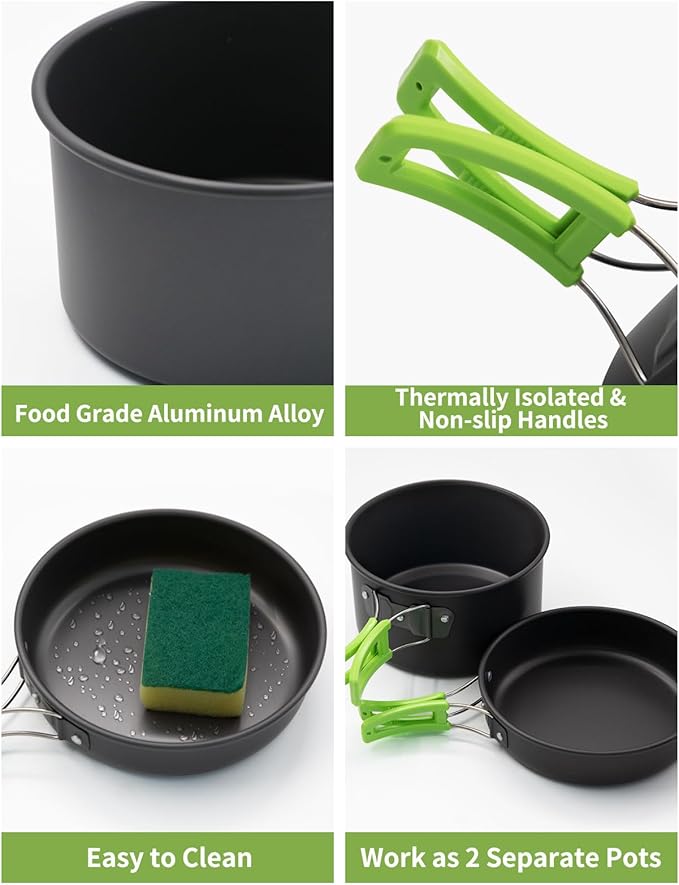 16pcs Camping Cookware, Backpacking Compact Camping Cooking Set Camping Pot with Stainless Steel Cups Plates Forks Knives Spoons, Camping Pots and Pans Set for Backpacking, Outdoor Cooking