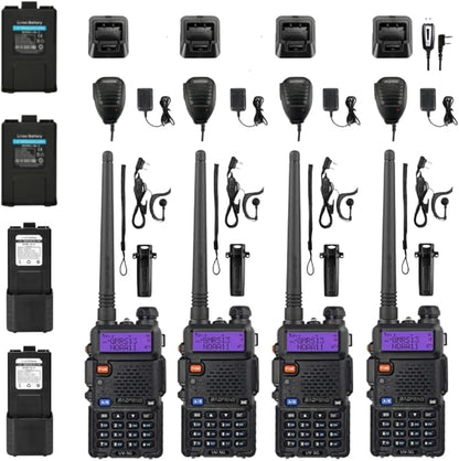 4 Pack BAOFENG UV-5X (UV-5G) GMRS Radio, Long Range Walkie Talkies with 2 Pcs 3800mAh Battery, Two Way Radio with Speaker Mic, GMRS Handheld Radio for Adults, Support Chirp & NOAA