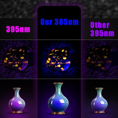 UniqueFire 365nm uv Black Light Flashlight Mini, 365nm uv Flashlight Rechargeable USB Strong UV LED Pocket Flash Light, Detector for Pet Urine, Fluorescent Agents, Paper Currency, Antique Jade