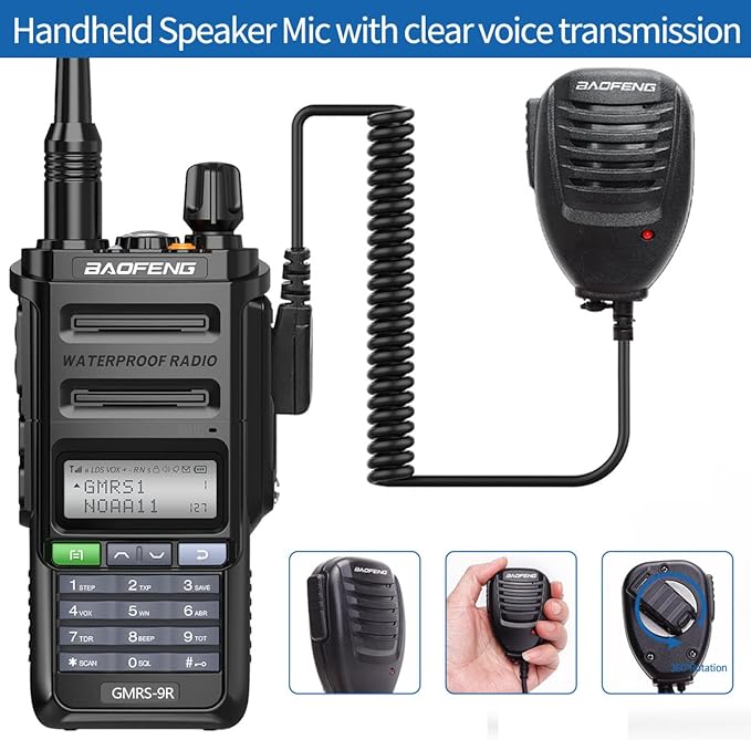 Baofeng GMRS-9R GMRS Radio Waterproof IP67 Two Way Radios Rechargeable Walkie Talkies Long Range NOAA Weather Alerts Scan With extra Battery,Programming Cable,Tactical Antenna,Speaker Mic,Tactical Bag