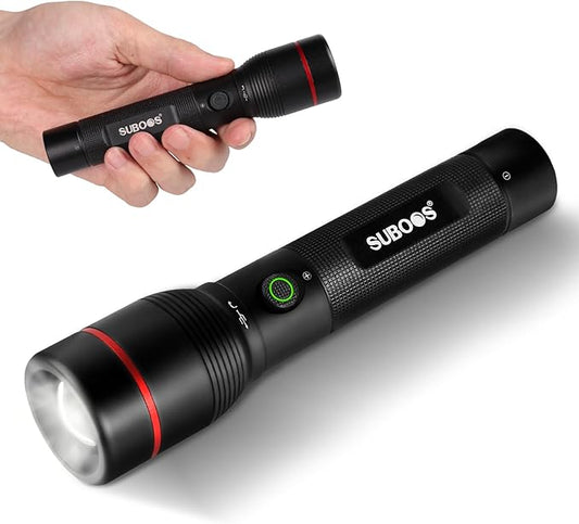 SUBOOS X50 Pro LED Rechargeable Flashlight, Super Bright 15000 Lux, Long Lasting, USB-C, Compact, Heavy Duty, Tactical 5 Modes, 250M Range, Small Wateproof Flash Light for Fishing, Camping