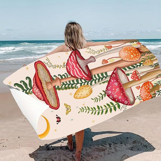 Microfiber Oversized Lightweight Terry Mushroom Beach Towel 71"x31.5" XL Extra Large Thick Sand Free Towels Travel Swim Pool Yoga Gym Camping for Women Men Beach Essentials Accessories Vacation Gift