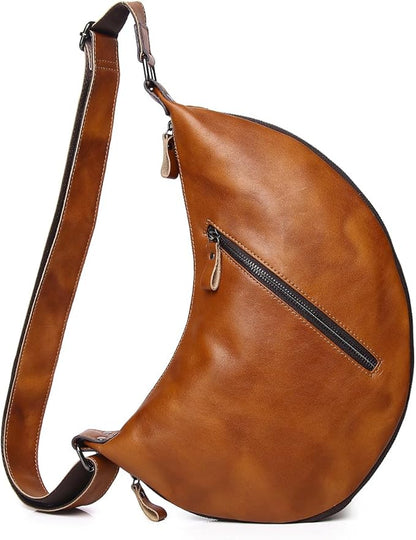 KPYWZER Genuine Leather Sling Bag for Men Women Crossbody Purse Chest Bag Shoulder Backpack Motorcycle Pack Satchel Casual Hiking Travel Daypack