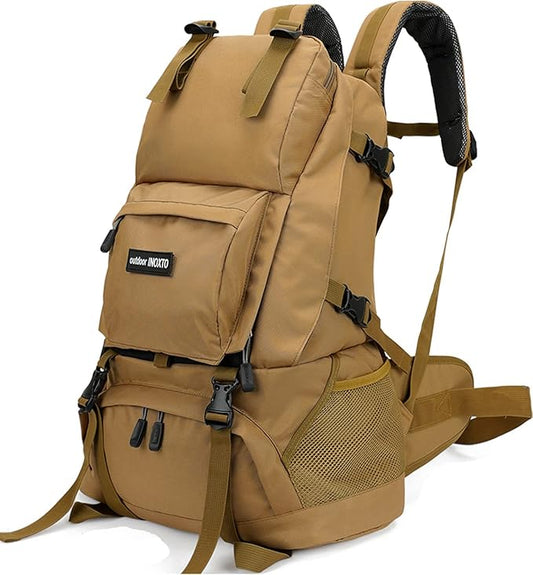INOXTO 40L Hiking Backpack with Waterproof Rain Cover, Khaki, Unisex