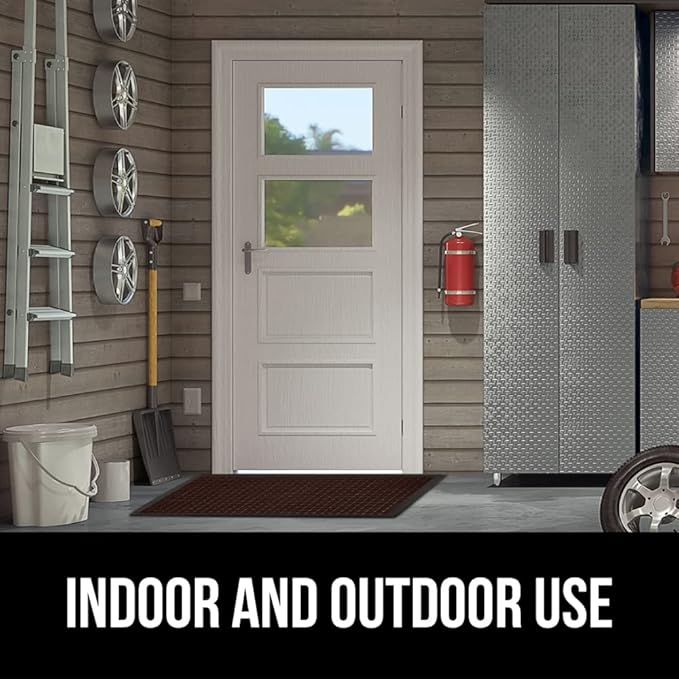 GORILLA GRIP 100% Waterproof All-Season WeatherMax Doormat, 47x35, Durable Natural Rubber, Stain and Fade Resistant, Low Profile, Indoor Outdoor Door Mats, Easy Clean Patio Entry Mat, Coffee Squares