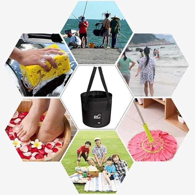 Collapsible Bucket with Handle, Multifunctional Foldable Water Container for Camping, Hiking, Traveling, Fishing, Washing, Gardening, Waterproof, Durable, Lightweight, Black (SFVBLACK, 12L)