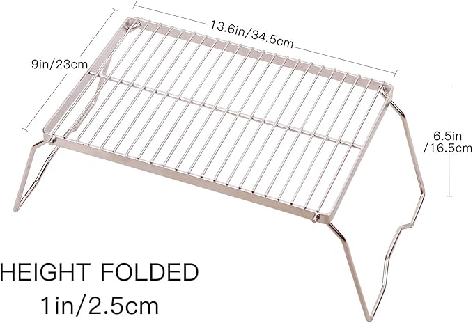 REDCAMP Folding Campfire Grill 304 Stainless Steel Grate, Heavy Duty Portable Camping Grill with Carrying Bag, Medium