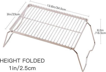 REDCAMP Folding Campfire Grill 304 Stainless Steel Grate, Heavy Duty Portable Camping Grill with Carrying Bag, Medium