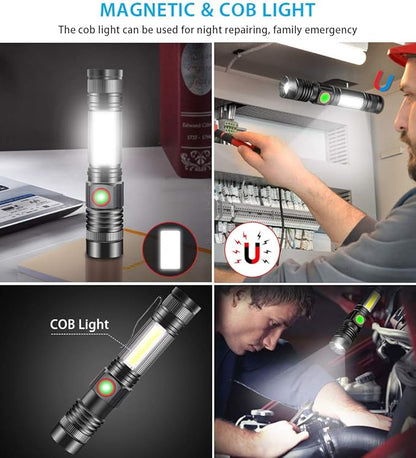 LED Tactical Flashlight, Magnetic Flashlight, 2000 Lumens Super Bright Flash Light with COB Work Light, Waterproof, 4 Modes, Pocket LED Flashlights for Outdoor Camping Emergency