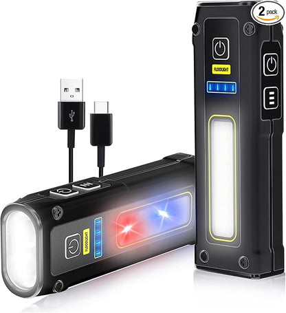 2 Pack Portable Rechargeable LED Work Light, Mini Magnetic Flashlights for Mechanics with COB Sidelight, Small Multi-Use Waterproof Super Bright Car Repair Emergency Trouble Light