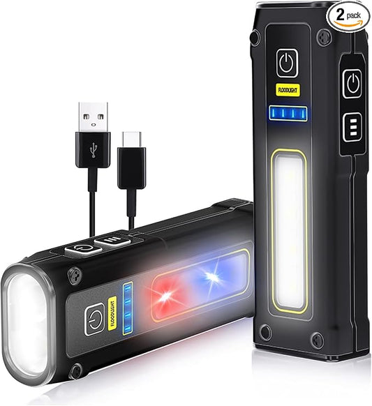 2 Pack Portable Rechargeable LED Work Light, Mini Magnetic Flashlights for Mechanics with COB Sidelight, Small Multi-Use Waterproof Super Bright Car Repair Emergency Trouble Light