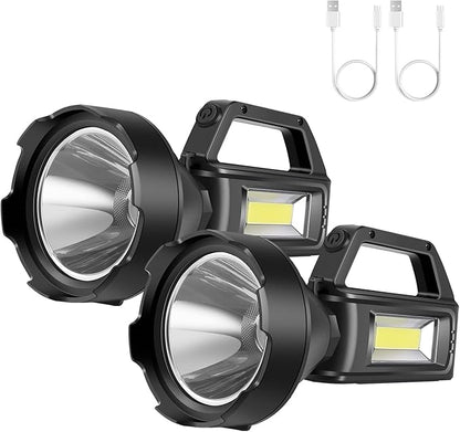2 Pack Spotlight Flashlight, Rechargeable Handheld Searchlight, 4 Modes, High Lumens for Camping, Hiking, Hunting and Emergencies