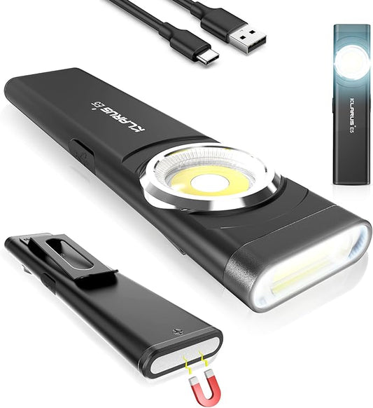 klarus E5 Pocket Flashlight, Rechargeable EDC Flashlight, Super Slim Flat 4.2x1x0.3inch, 470 Lumens, USB-C Port, IPX4, Dual Light Source with Magnetic Base, Hat & Clothes Clip - Black