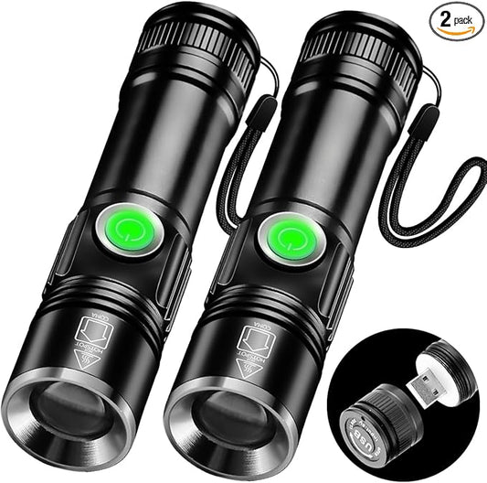 NAKCNM 2 Pack USB Rechargeable Flashlights Mini Handheld Pocket Super Bright Small Flashlight EDC Flashlights for Camping, Hiking, Emergency