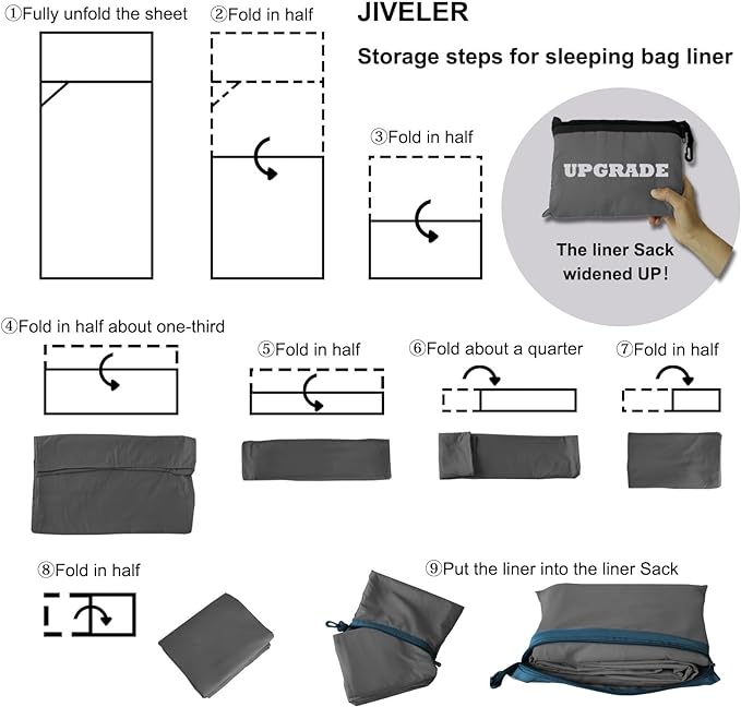 Lightweight Sleeping Bag Liner Camping Travel Sheets Ultralight Sleeping Bag Sack for Backpacking Hiking Hotel Hostels and Traveling, Stuff Sack Included