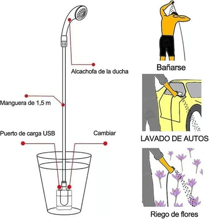 Naroote Portable Outdoor Shower, Camping Shower, Portable Shower Head Portable Shower ABS Electric Battery Powered Camping Shower Pump for Outdoor Use