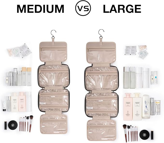 BAGSMART Toiletry Bag Travel Bag with Hanging Hook, Water-resistant Makeup Cosmetic Bag Travel Organizer for Accessories, Shampoo, Full-size Container, Toiletries (Black, Medium)