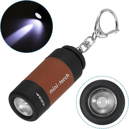 PATIKIL 2.1" Mini Rechargeable LED Keychain Flashlight, EDC Portable Small Torch with USB Charging for Everyday Carry, Brown