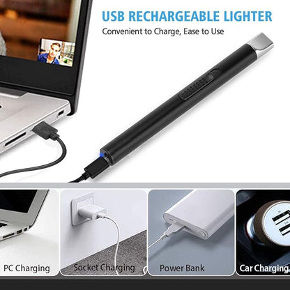 2 Pack Electric Lighter, Candle Lighter, Windproof USB Rechargeable Electronic Plasma Arc Lighter, Longer Lighter for Candle, Camping, BBQ, Grill, Fireplace (Silver&Black)