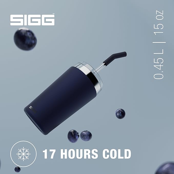 SIGG - Insulated Mug - Travel Mug Helia - With Durable Glass Straw & Cleaning Brush - Leakproof - BPA Free - 18/8 Stainless Steel - 15oz/20oz