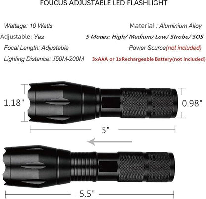 2 Pack Tactical Flashlights Torch, Military Grade 5 Modes 3000 High Lumens Led Waterproof Handheld Flashlight for Camping Biking Hiking Outdoor Home Emergency