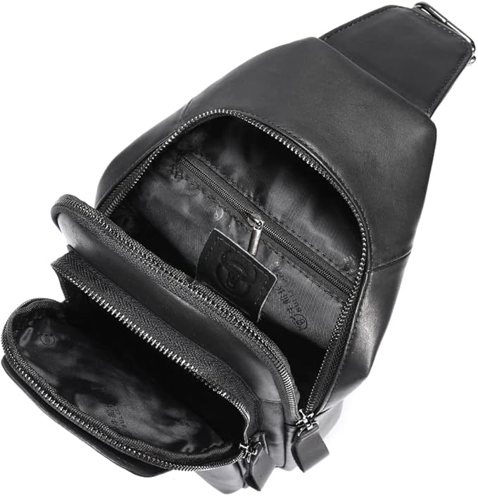 KPYWZER Vintage Leather Sling Bag Backpack for Men Crossbody Shoulder Chest Day Pack Backpacks Black