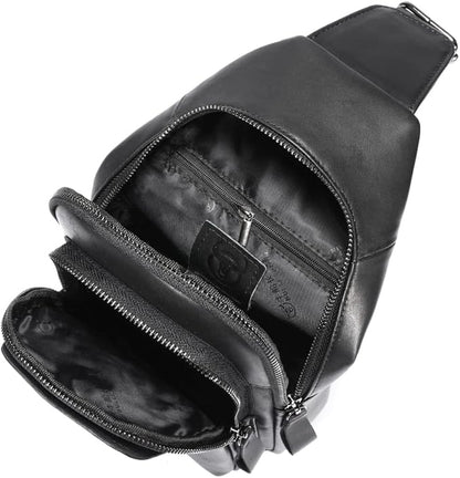KPYWZER Vintage Leather Sling Bag Backpack for Men Crossbody Shoulder Chest Day Pack Backpacks Black