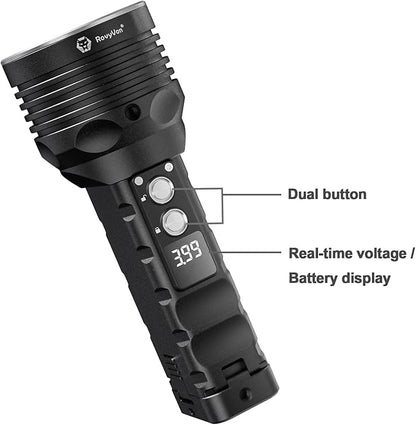 RovyVon S2i Rechargeable Flashlight, 5000 Lumens Super Bright LED Flashlight, 500 Meters Long Throw Search Flashlight with Digital Power Display, for Outdoors, Searching, Camping
